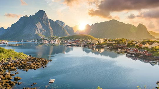 The Lofoten Islands in Norway at sunrise